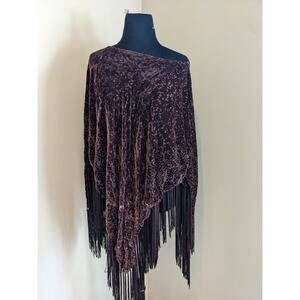 Besarani Collection London Brown Silk Blend Velvet Embellished Poncho